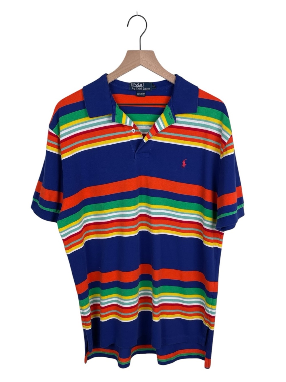 Vintage 90s Y2K Polo Ralph Lauren Multicolor Striped Polo Shirt Large Pony Logo